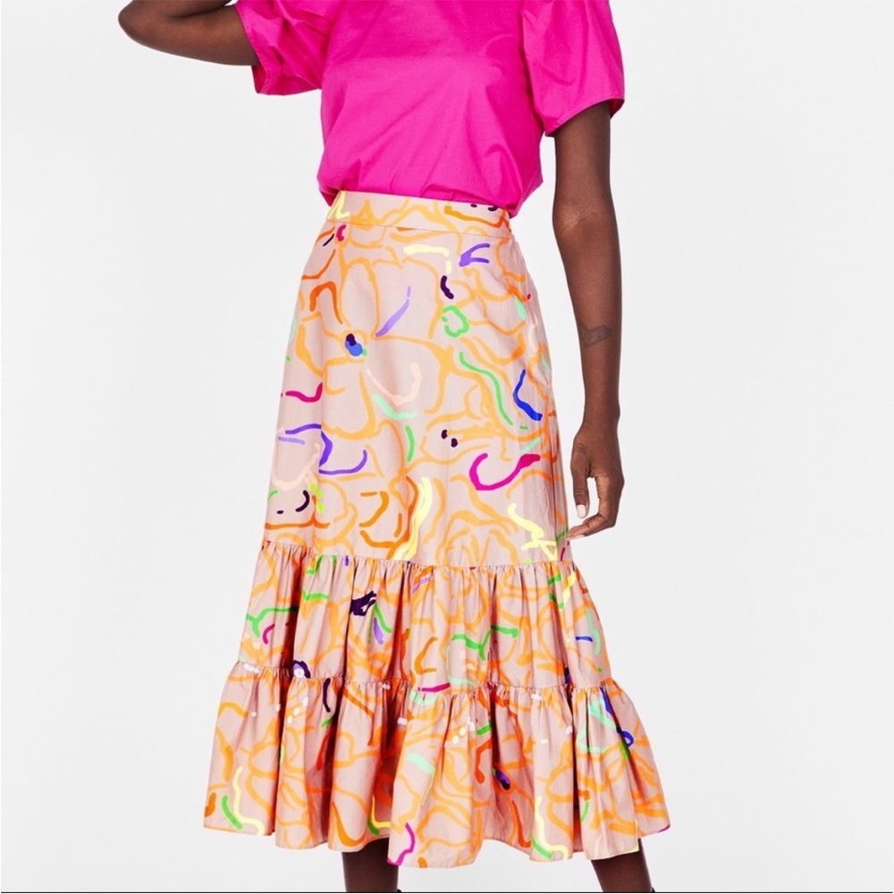 TANYA TAYLOR Women's Katli Floral Print Tiered MIDI Flounced Skirt Size 4